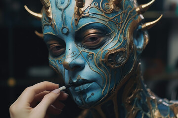 The process of applying a painted mask, creating a transformative and artistic experience. Generative Ai, Ai.