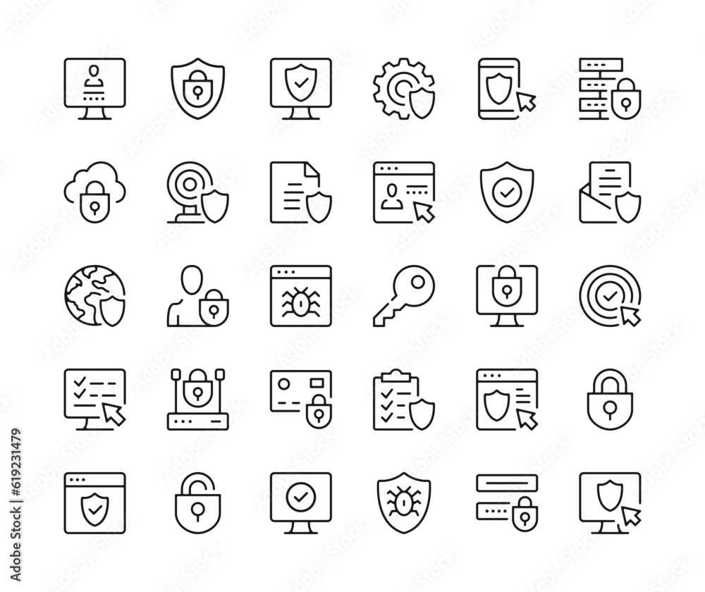 Poster internet security icons. vector line icons set. data protection, cybersecurity, secure technology, c