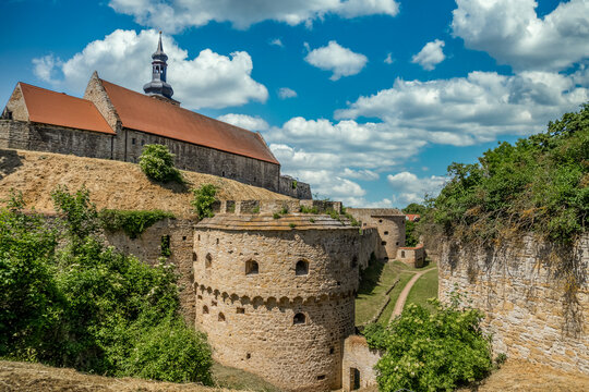 German artillery bastion gun platform from the Renaissance age at Querfurt castle sunk into the moat to offer mutual protection