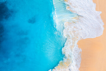 Coast as a background from top view.  Waves and beach. Aerial landscape. Azure water background...