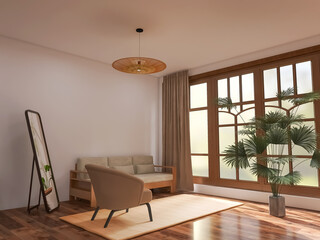 Scandinavian style living room interior, 3d render, 3d illustration