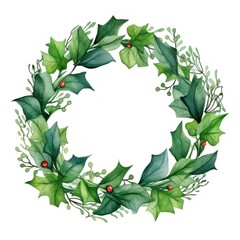 Fototapeta premium Watercolor Christmas Wreath Isolated. Illustration AI Generative.