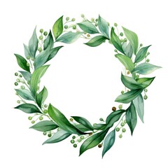 Watercolor Christmas Wreath Isolated. Illustration AI Generative.