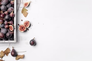fresh fig fruits and green leaves isolated on white background. Generative AI