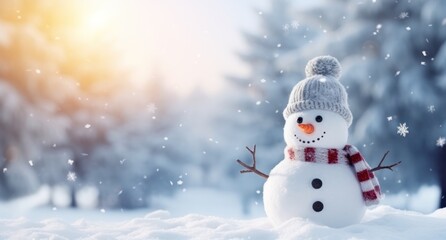 Winter background with snowman. Illustration AI Generative.