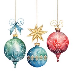 Watercolor Christmas ball background. Illustration AI Generative.