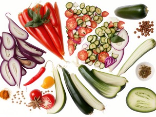 Colorful set of slices of vegetables with spices, created with generative ai, ki