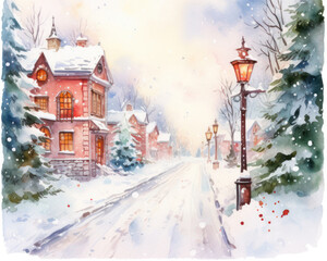 Fototapeta premium Watercolor Christmas card. Illustration AI Generative.