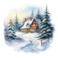 Fototapeta na wymiar Watercolor Christmas card. Illustration AI Generative.