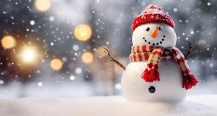Fototapeta premium Winter background with snowman. Illustration AI Generative.