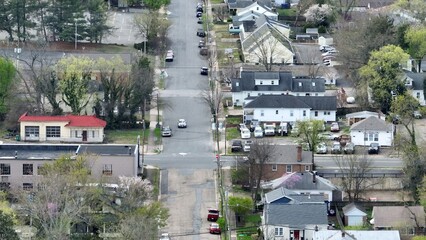 Obraz premium Living in a small town neighborhood with streets and homes in the Southern town of Fredericksburg, Virginia