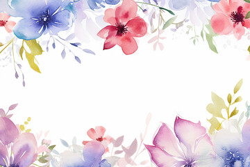 Watercolor Delicate Pastel Floral Mix Flower Frame Border - Illustration For Wedding Stationary, Birthdays, Cards, Greetings, Wallpapers, Backgrounds, Generative AI.