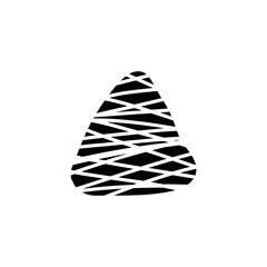 Triangular vector texture element. Clipart hand drawn doodle striped triangle, black sticker isolated on white background, pencil strokes.
