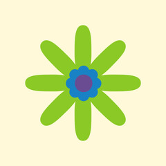 Floral retro poster. Minimalistic flower in vintage style on a light background, green and blue, bright retro colors in the style of the 70s, 60s.