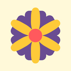 Square retro flower poster. Minimalistic flower in vintage style on a light background, purple and pink, bright retro colors in the style of the 70s, 60s.