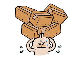 在庫をたくさん抱えて苦しむうさぎのシンプルな手描き風イラスト