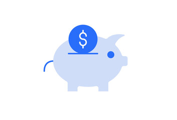 Isolated Geometric Piggy bank illustration in flat style design. Vector illustration. Duotone blue color.