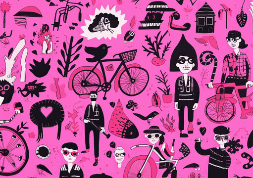 seamless pattern with cats and birds