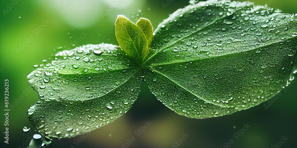 Poster green leaf background close up view. nature foliage abstract of leave texture for showing concept of