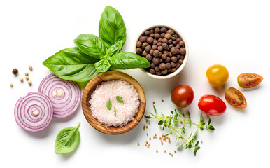 composition of spices, tomato and basil