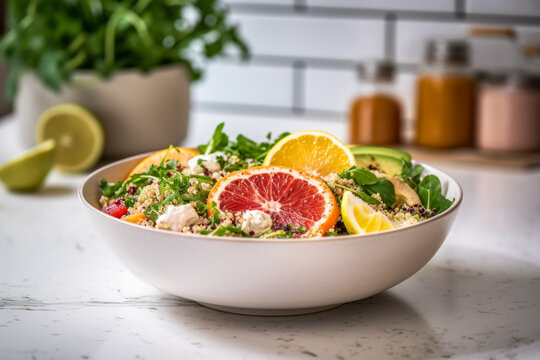 quinoa and citrus salad with avocado, freshness and healthy eating. balanced meals, as well as for those who appreciate bright and juicy flavors
