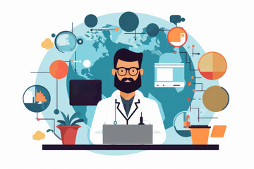digital health tech for health and medical professionals, man in beard standing in front of icons