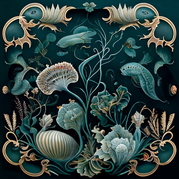 pattern of style Maria Sibylla Merian and Ernst Haeckel style painting and Barbara Regina Dietzsch