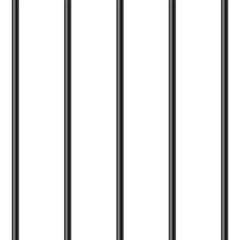 Black realistic metal prison bars isolated on white background. Detailed jail cage, prison iron fence. Criminal background mockup. Vector illustration