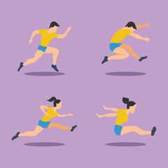 flat vector long jump athletes