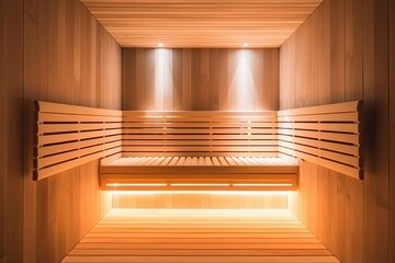 cozy wooden sauna with a warm light glowing from within