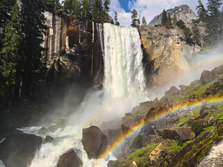 Waterfall with rainbow, Vernal falls, Yosemite national park