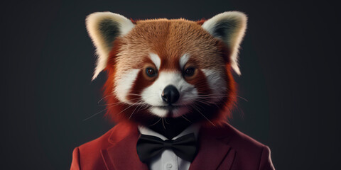 Anthropomorphic business Red Panda with elegant suit, color background, A dapper animal in a business suit. AI Generated