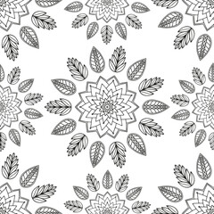 Coloring page for adults and children. Vector flower carpet.