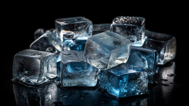Pieces of crushed ice cubes on black background