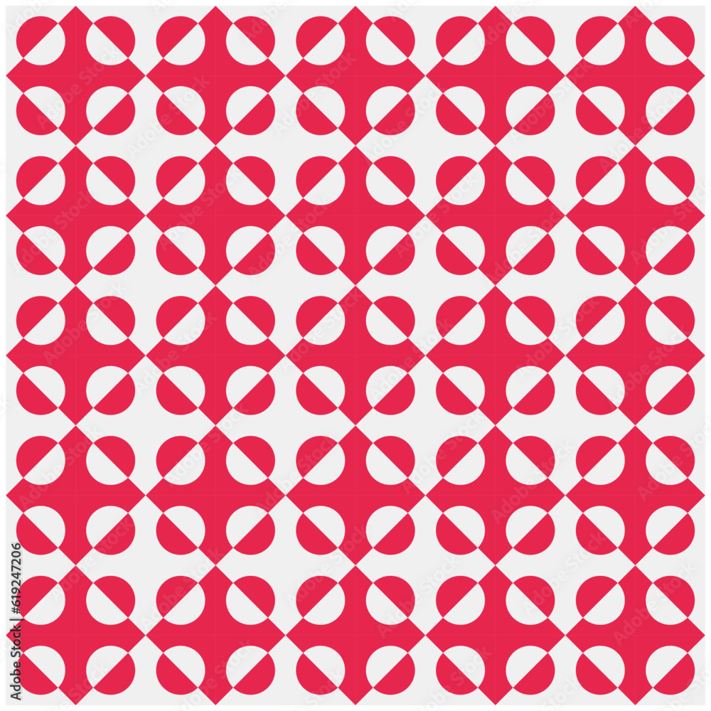 Poster geometric background with repeating circle and triangle pattern isolated on a red background. editab