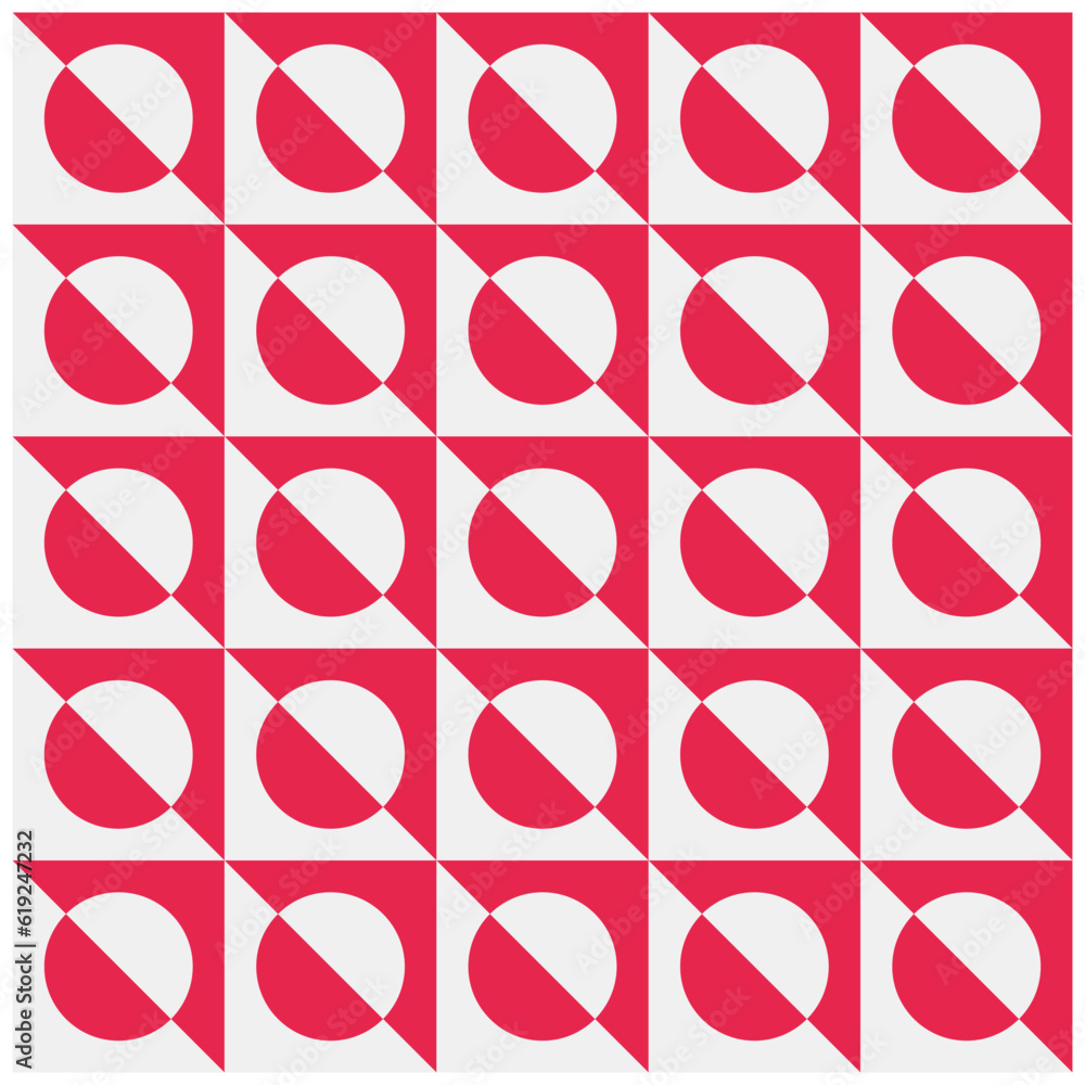 Poster geometric background with repeating circle and triangle pattern isolated on a red background. editab