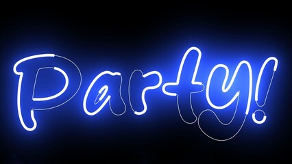 Party electric blue lighting text with  on black background, 3D Rendering. Party text word.
