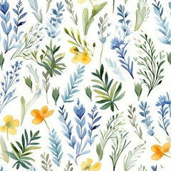 seamless floral pattern, watercolor painting of spring season plants style pattern, AI generated.