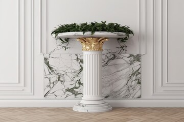 classical marble pedestal with a decorative planter on top