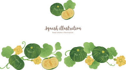 ナチュラルなタッチのかぼちゃのイラスト/横レイアウト
