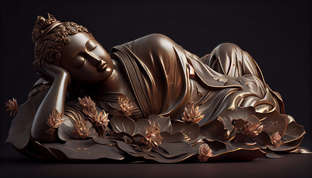 A serene and peaceful image of a Buddha statue in a cross-legged meditation pose, Created using AI