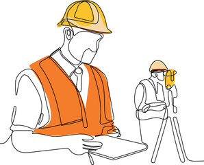 construction manager and engineer working on building site. Vector illustration