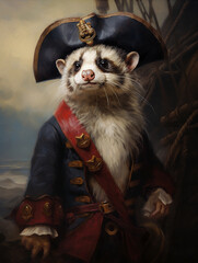 An Oil Painting Portrait of a Ferret Dressed Up as a Pirate | Generative AI