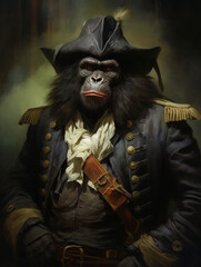 An Oil Painting Portrait of a Gorilla Dressed Up as a Pirate | Generative AI