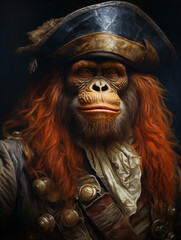 An Oil Painting Portrait of an Orangutan Dressed Up as a Pirate | Generative AI