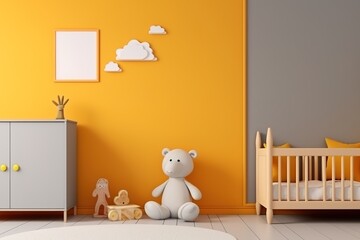 Colorful and vibrant backdrop of a unisex children's room with a mock-up frame. Generative Ai