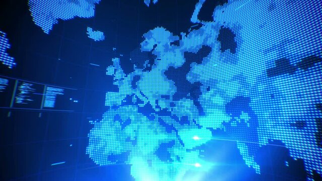 Digital world map design for news or hi tech background loop