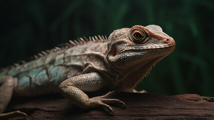 close up of iguana lizard reptile animal green generative ai