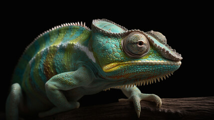 Obraz premium chameleon on a black background lizard reptile animal green generative ai