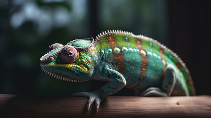 Obraz premium chameleon on a black background lizard reptile animal green generative ai